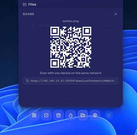 Winotch file sharing panel with QR code