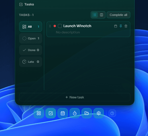 Winotch task list with status filters